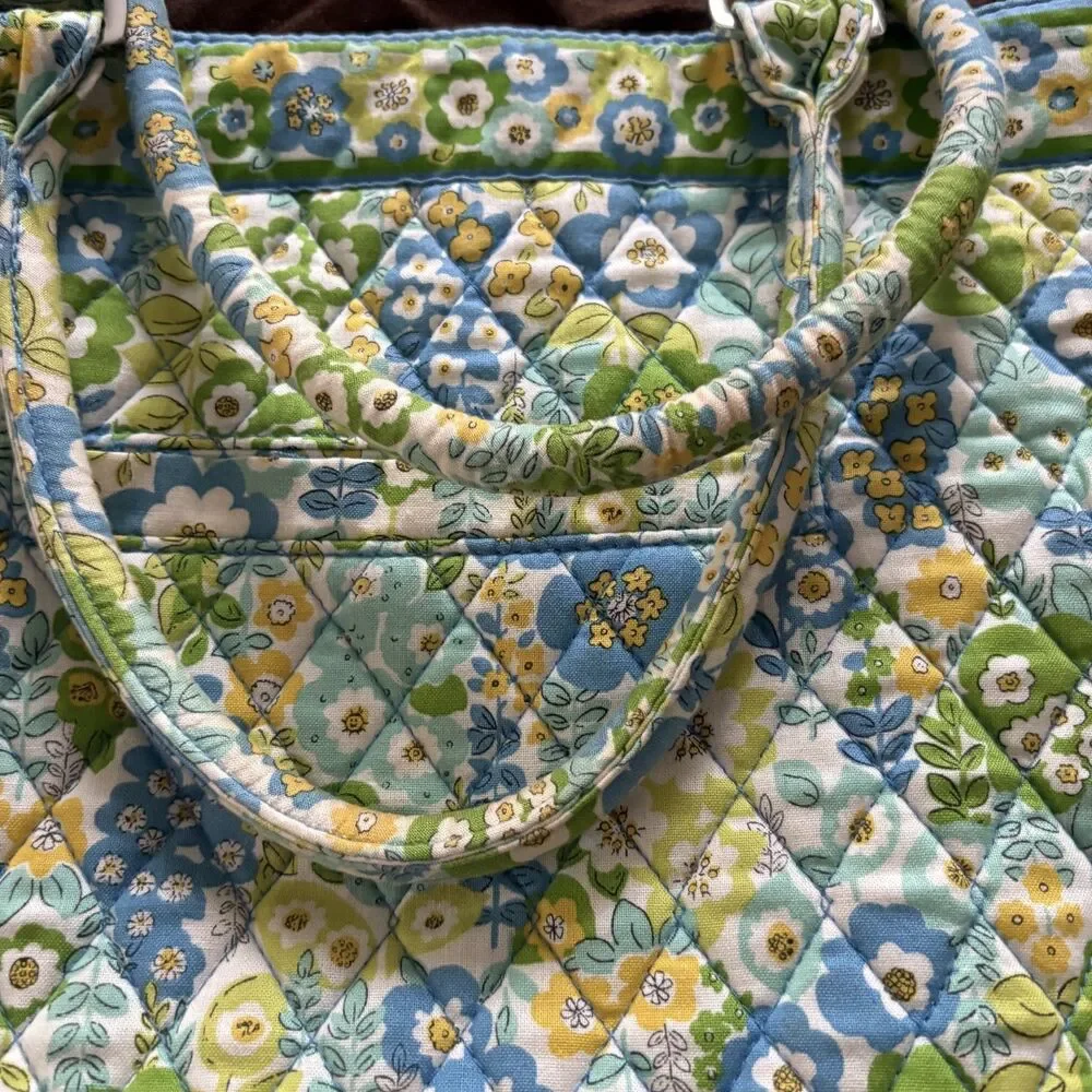 Vera Bradley English Meadow Slim Tote Satchel bag Floral quilted 100% cotton